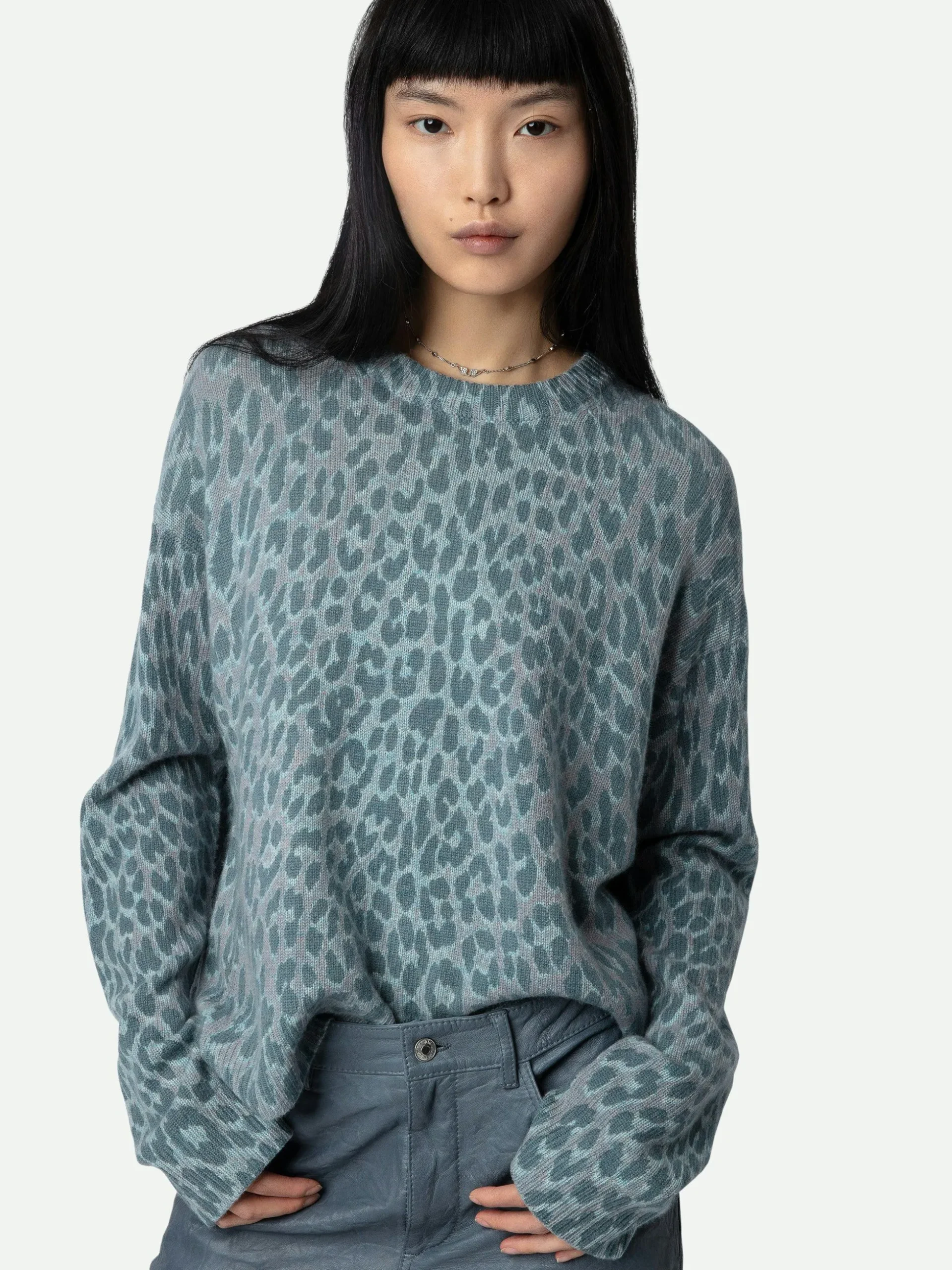 Markus Leopard Genser 100% Cashmere