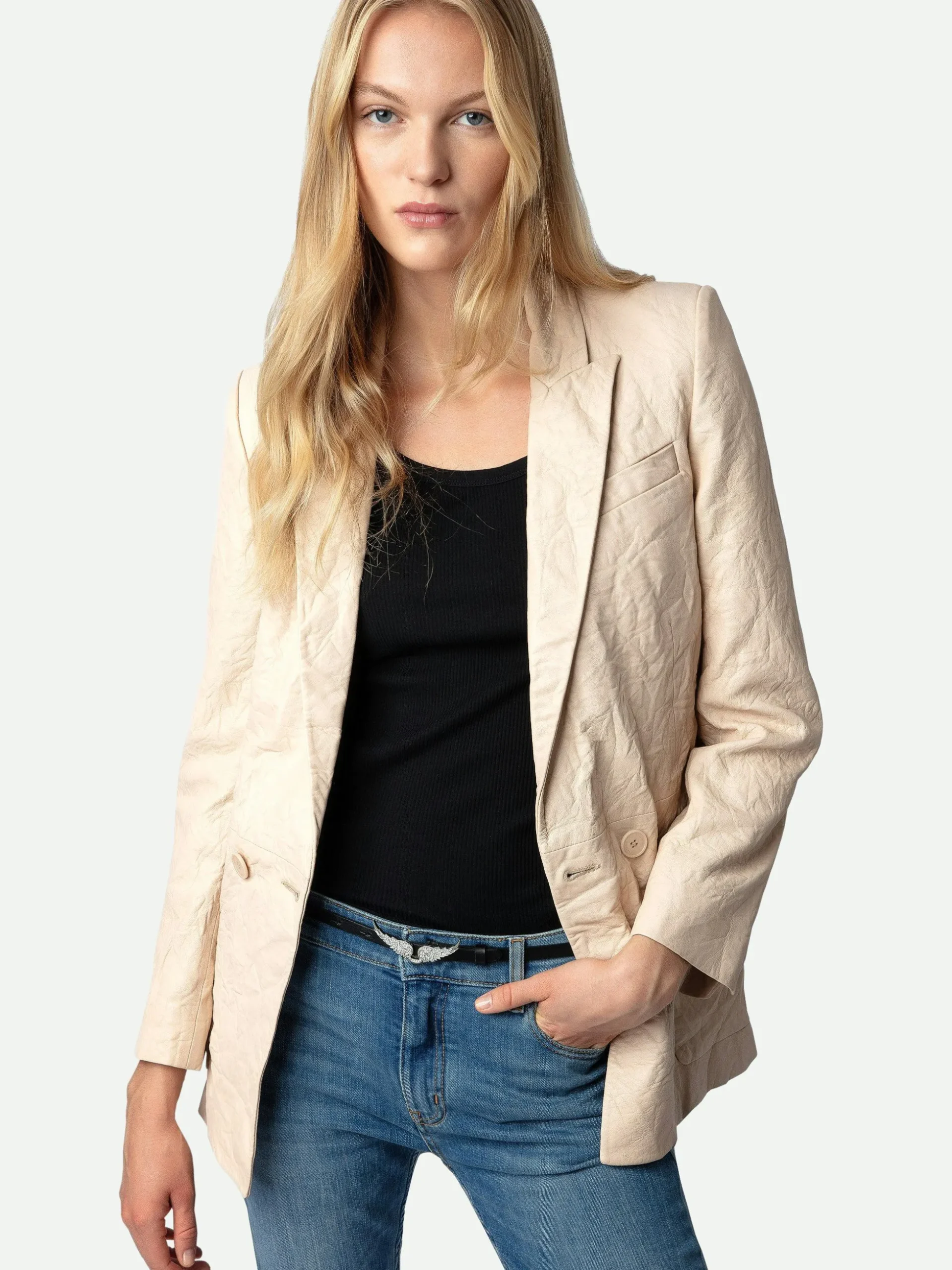 Visko Crinkle Leather Blazer